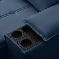 Sofá Retrátil 3 Lugares com Porta Copo 230cm Malta F05 Veludo Azul - M