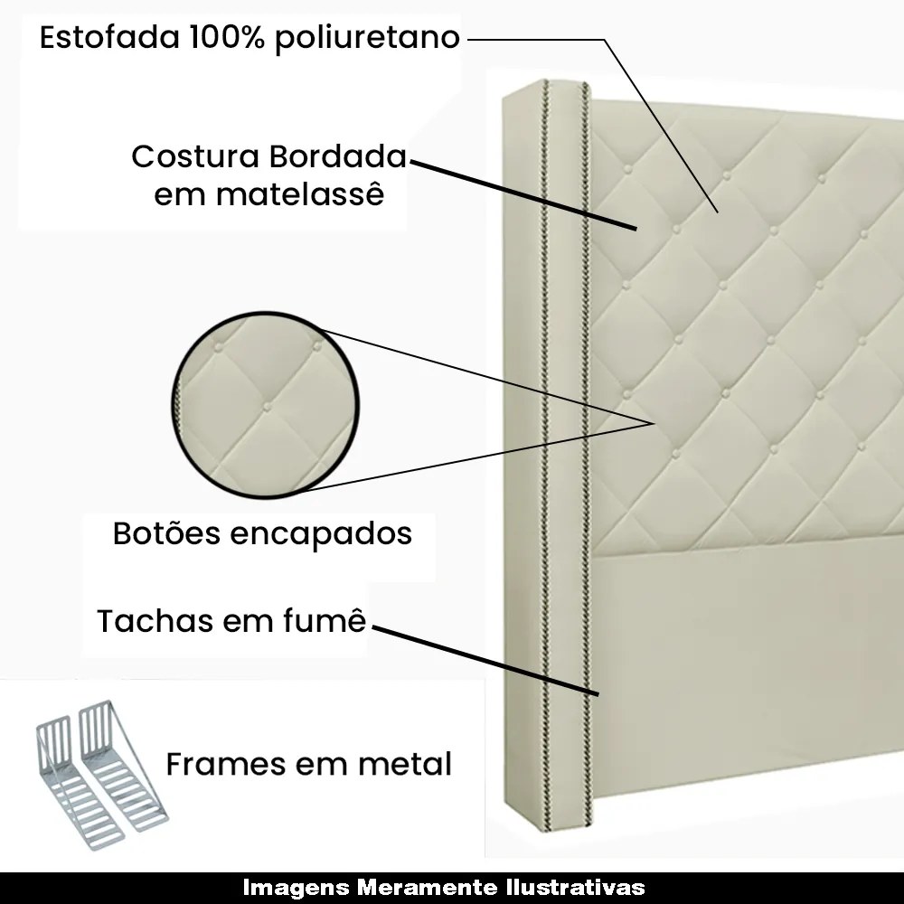 Cabeceira Decorativa Queen Size 1,84M Loewe PU Marfim G63 - Gran Belo
