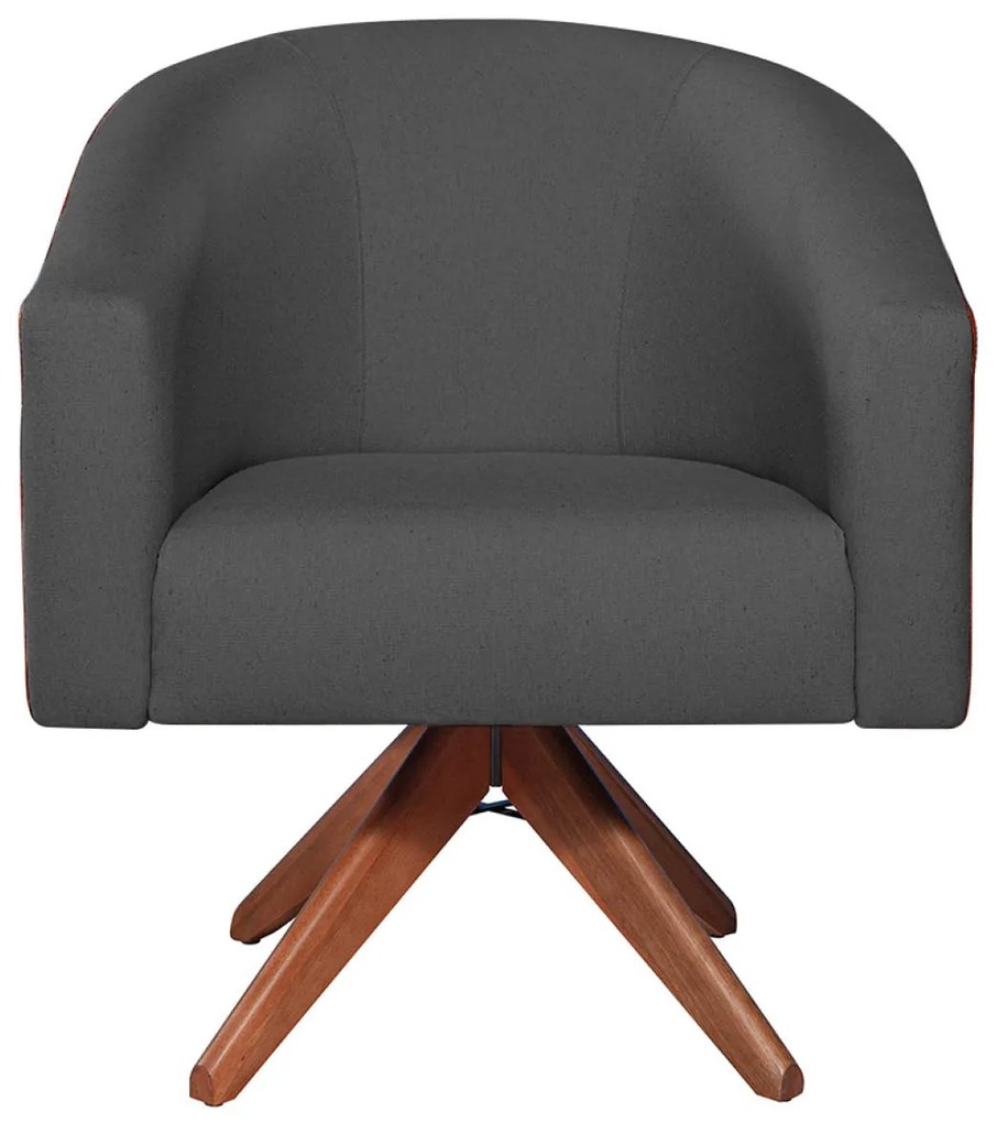 Kit 02 Poltronas Luiza Base Giratória de Madeira Corano Nozes e Linho Cinza Escuro - ADJ Decor