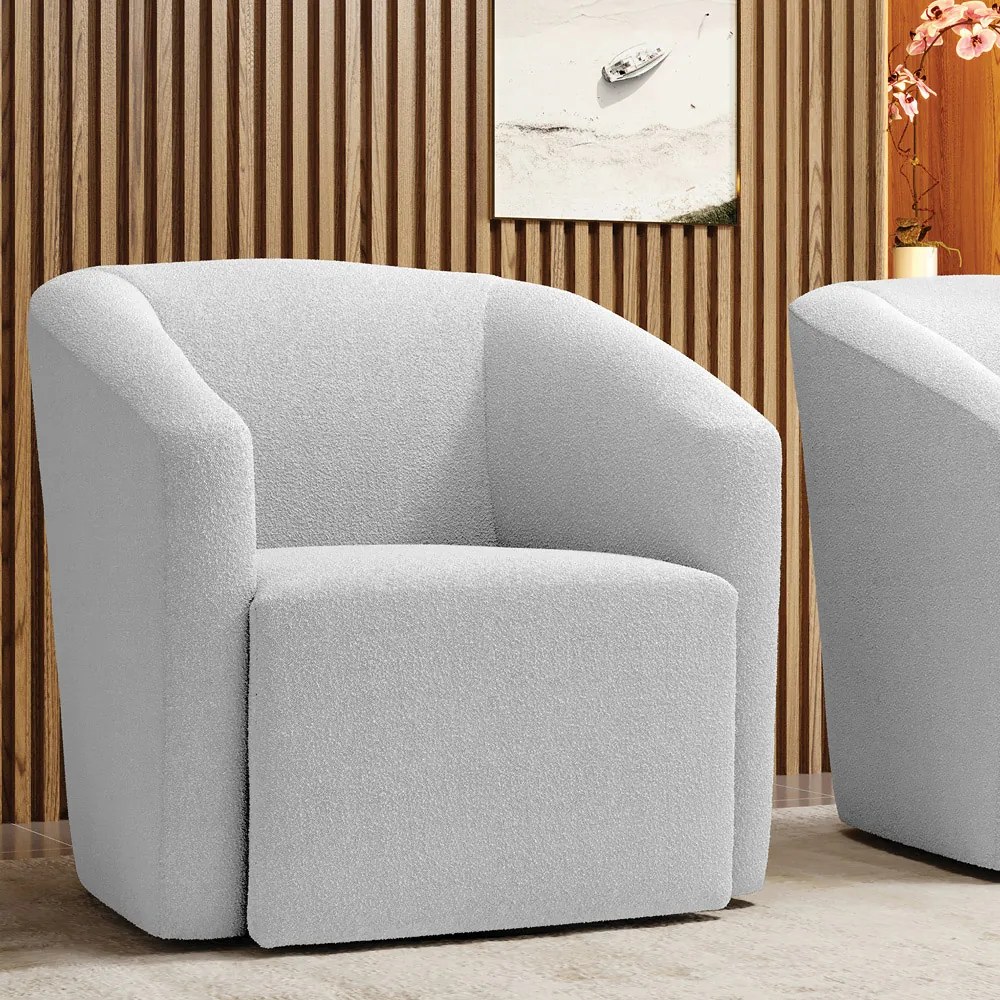 Poltrona Sala de Estar Base Giratória Stella Max Bouclê Off White D03 - D'Rossi
