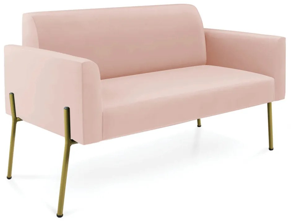 Sofá Namoradeira 2 Lugares Pé de Ferro Dourado Marisa Veludo Rosê
