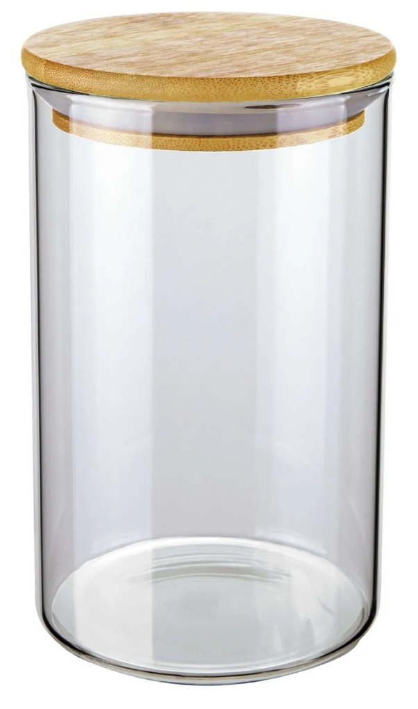 Pote de Vidro com Tampa de Bambu Redondo longo - 1L