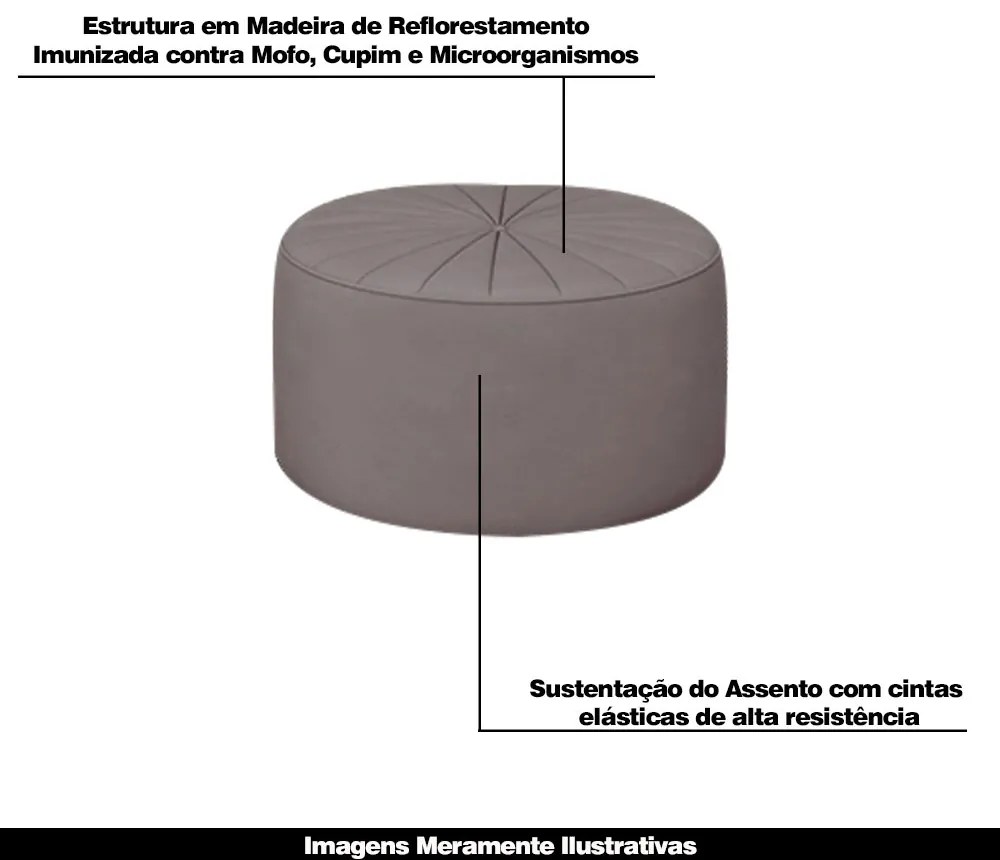 Kit 2 Puffs Decorativos Sala De Estar Round Veludo Rosê G45 - Gran Belo