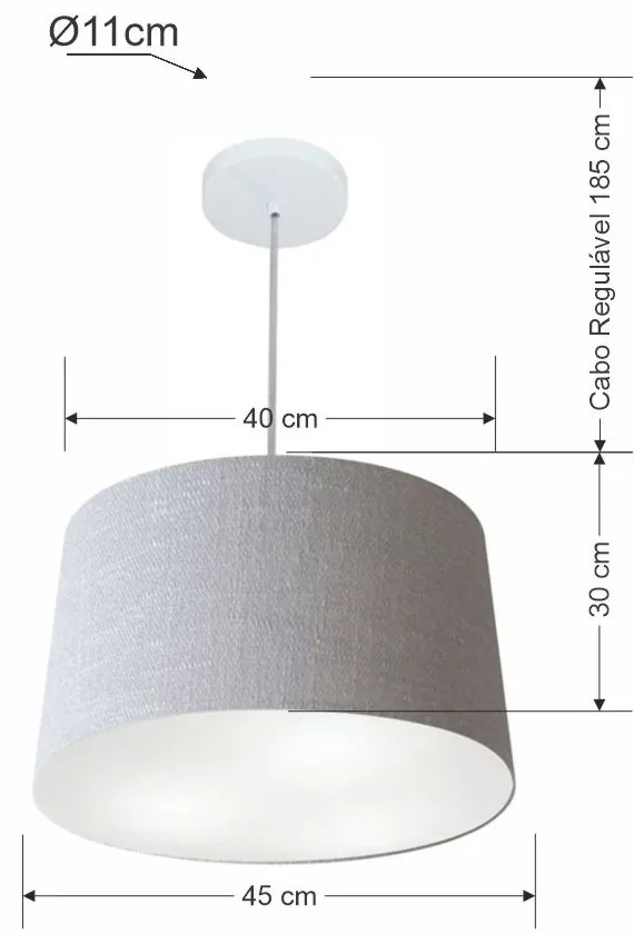 Lustre Pendente Cone Md-4156 Cúpula em Tecido 30/45x40cm Rustico Cinza - Bivolt