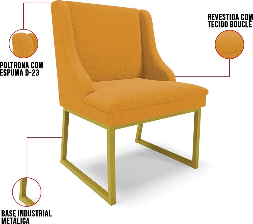 Cadeira Sala de Jantar Industrial Dourado kit 2 Liz Bouclê D03 - D'Rossi - Mostarda
