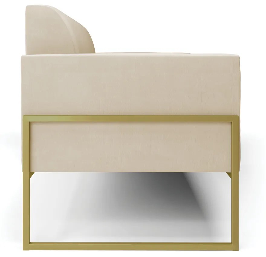Sofá Namoradeira Base Industrial Alta Dourado Marisa Suede D03 - D'Rossi - Bege
