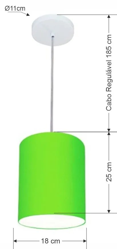 Lustre Pendente Cilíndrico Md-4012 Cúpula em Tecido 18x25cm Verde Limão - Bivolt