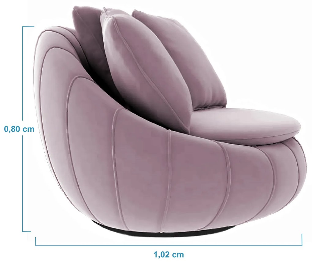 Poltrona Decorativa Redonda Giratória Glória Veludo Rosê - Sheep Estofados - Veludo Rosê