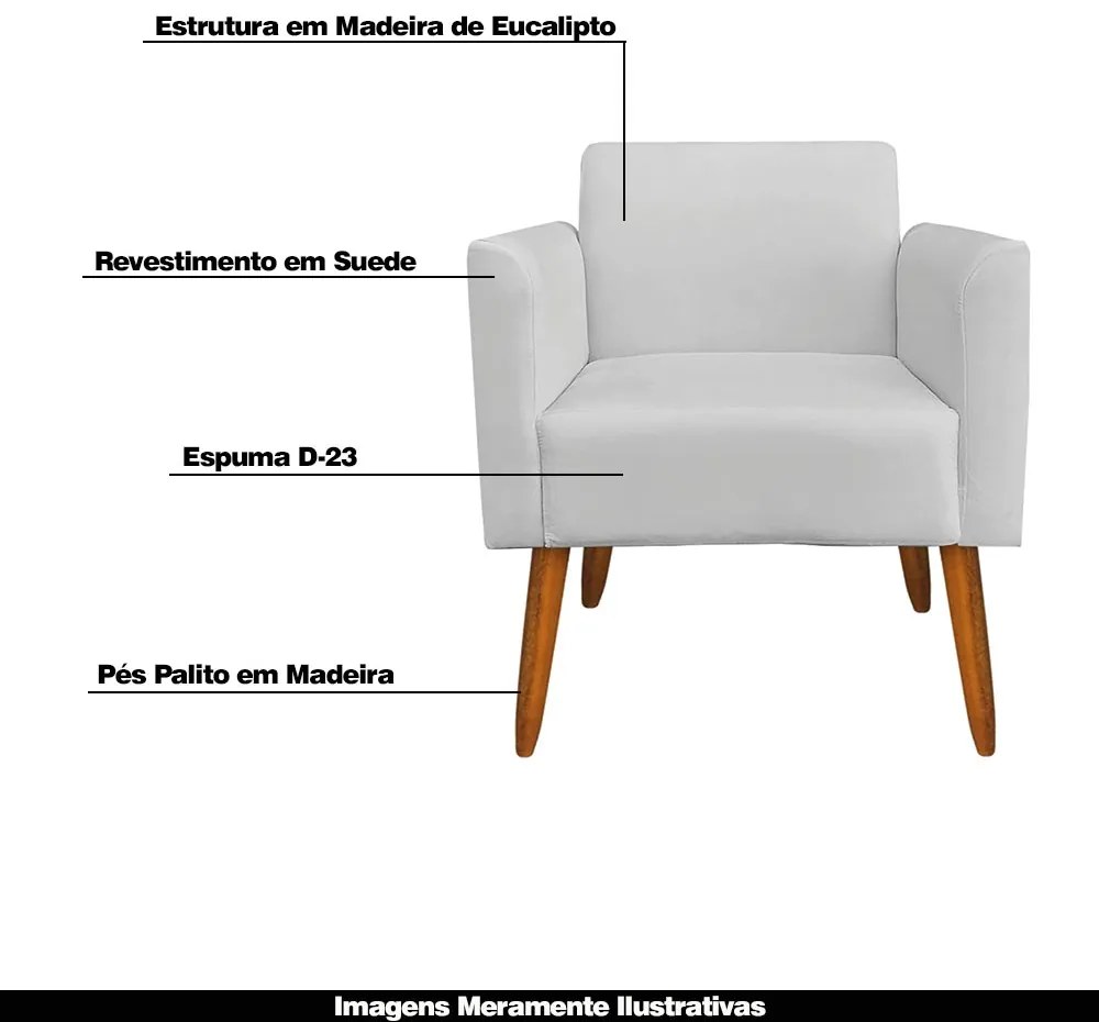 Kit 02 Poltronas Decorativas Isabella Pés Palito Madeira Suede Cinza G19 - Gran Belo