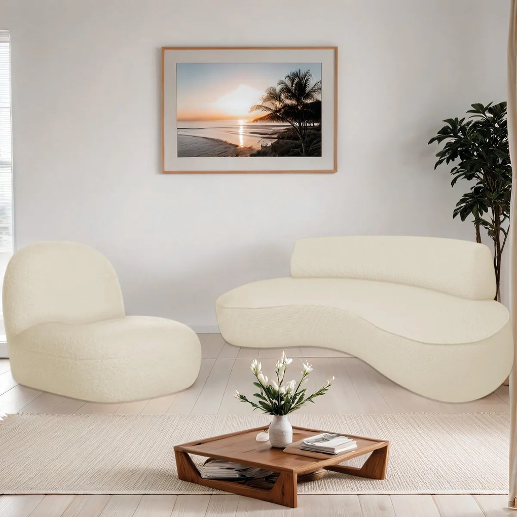 Sofá Curvo 140cm 2 Lugares e 1 Poltrona Amsterdã Linho - ADJ Decor