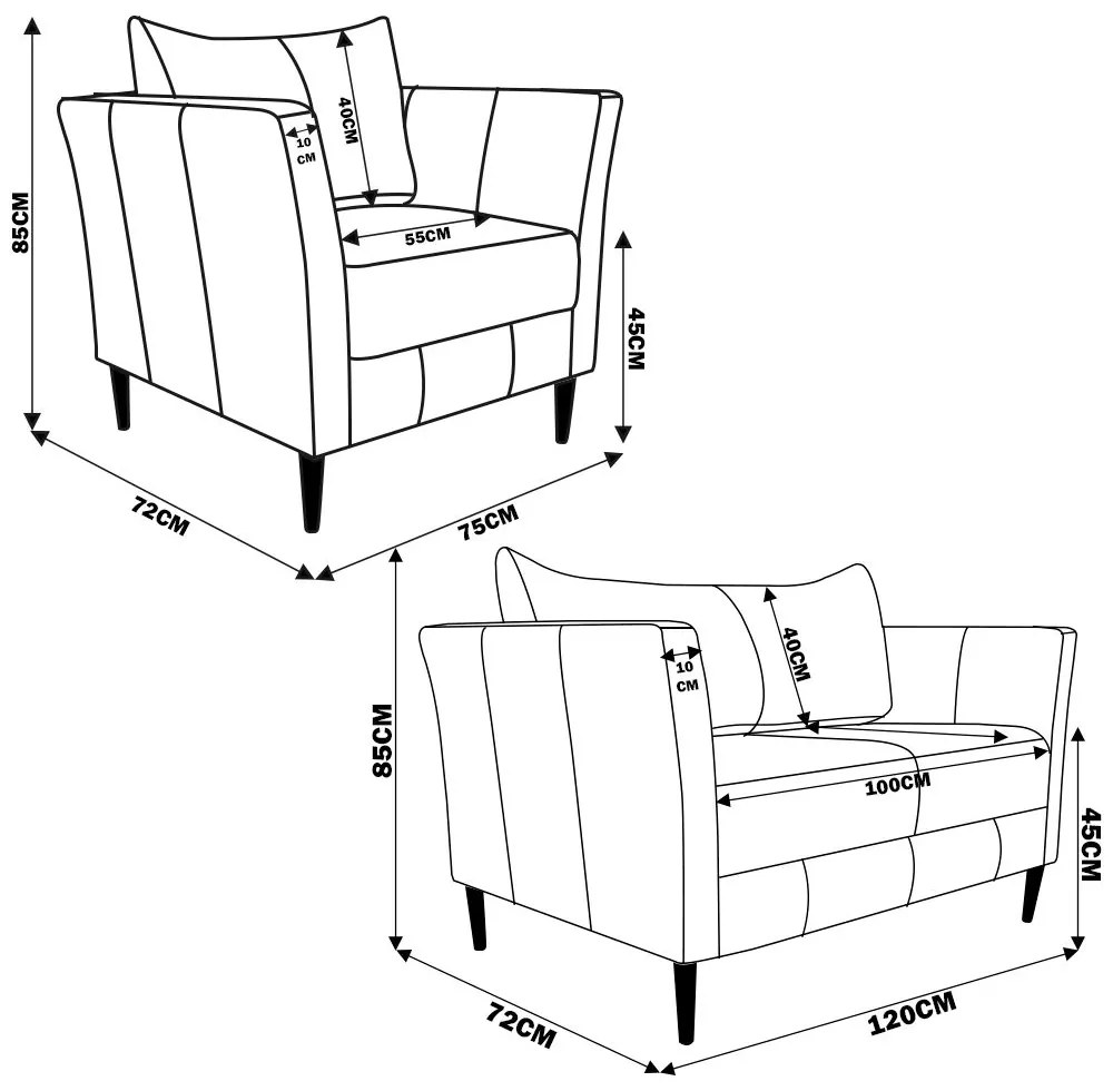 Conjunto Sofá 2 Lugares com Poltrona Pés Palito Lubbock Couro Marrom G58 - Gran Belo