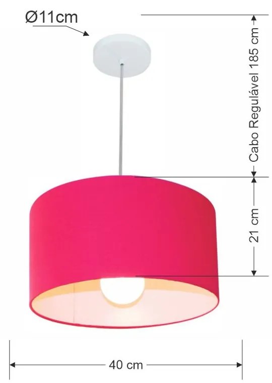 Lustre Pendente Cilíndrico Md-4031 Cúpula em Tecido 40x21cm Rosa Pink - Bivolt