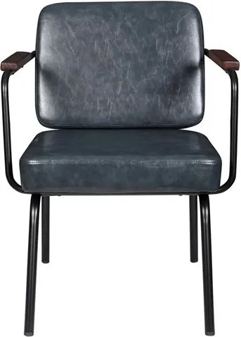 Poltrona Industrial 78cm em Metal e Couro Vintage Cinza