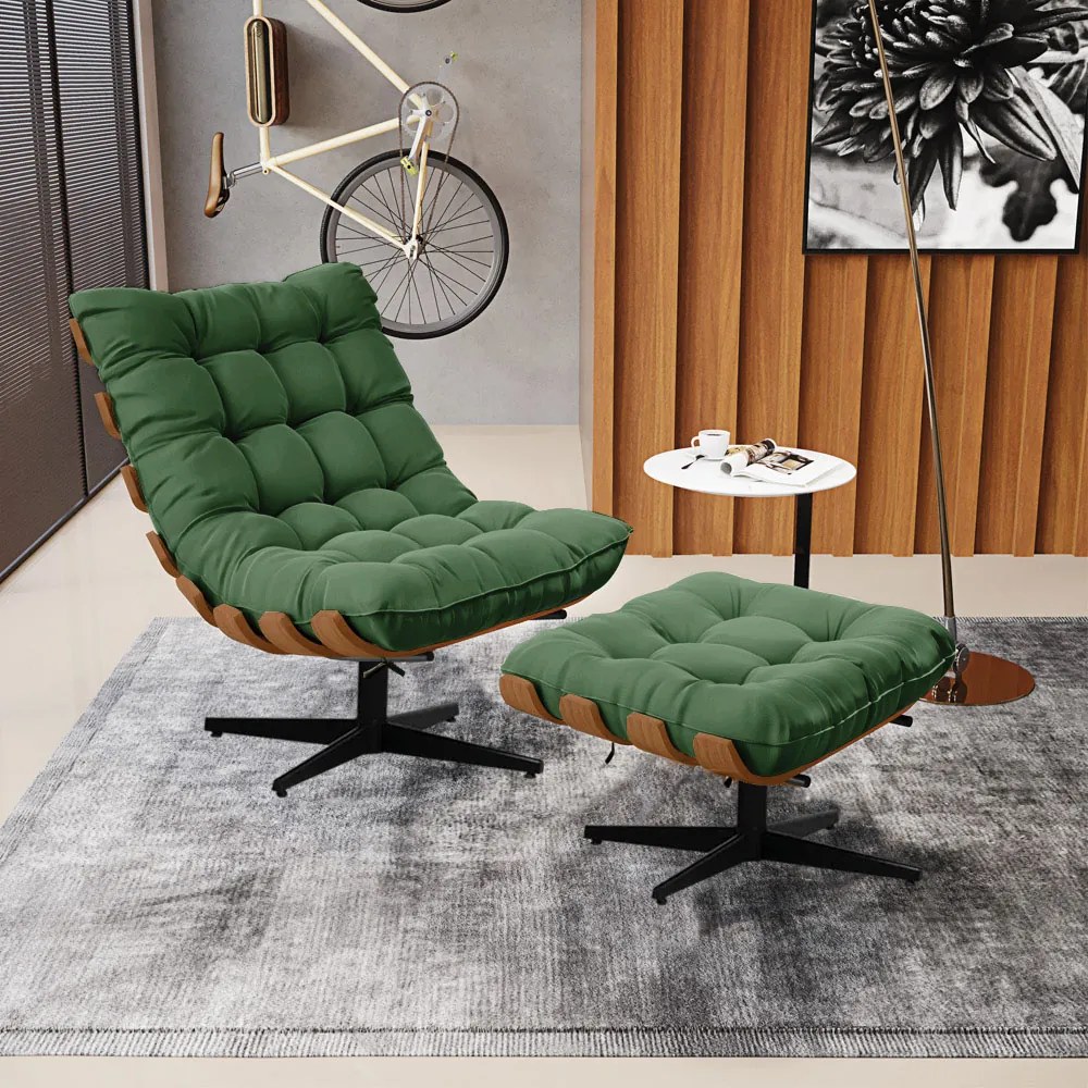 Puff Giratório Costela Suede Base Giratória Preto - D'Rossi - Verde