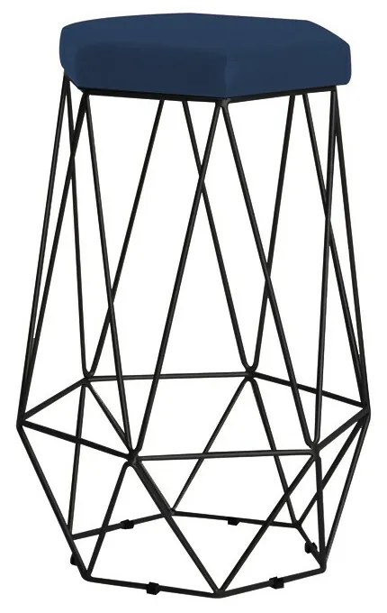 Banqueta Decorativa Rubel Base Preta Veludo Azul G41 - Gran Belo