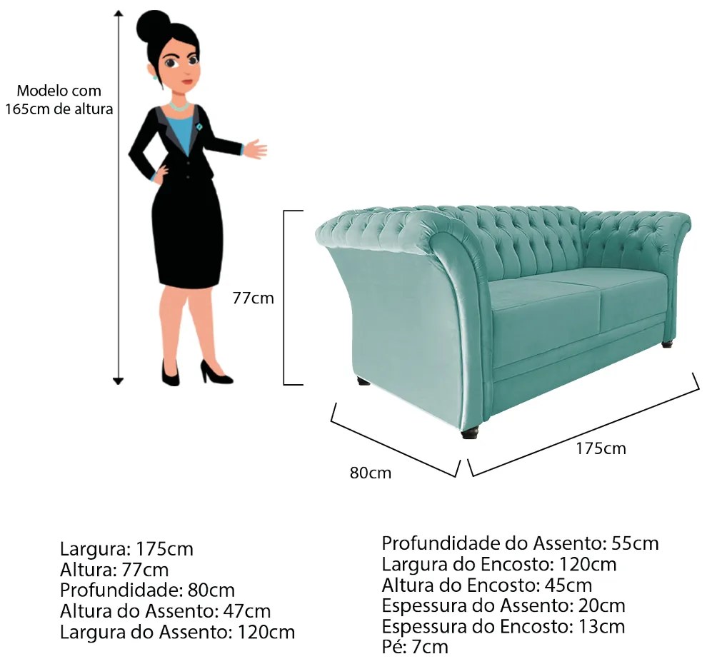 Namoradeira Chesterfield Sofia Suede Azul Tiffany - ADJ Decor