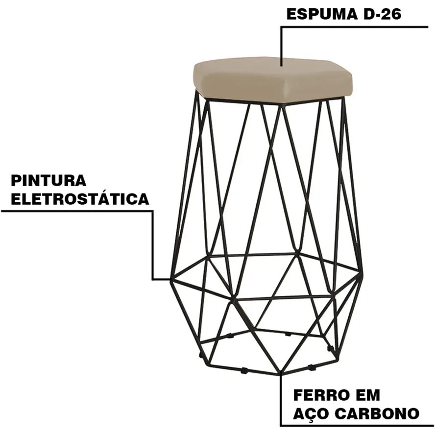 Kit 2 Banqueta Decorativa Rubel Base Preta Veludo Bege G41 - Gran Belo