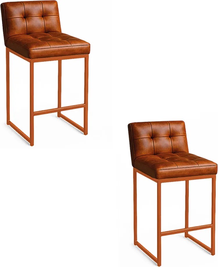 Banqueta Cozinha Alta com Encosto Industrial Kit 2 Bronze Lirina PU Nozes C05 - D'Rossi