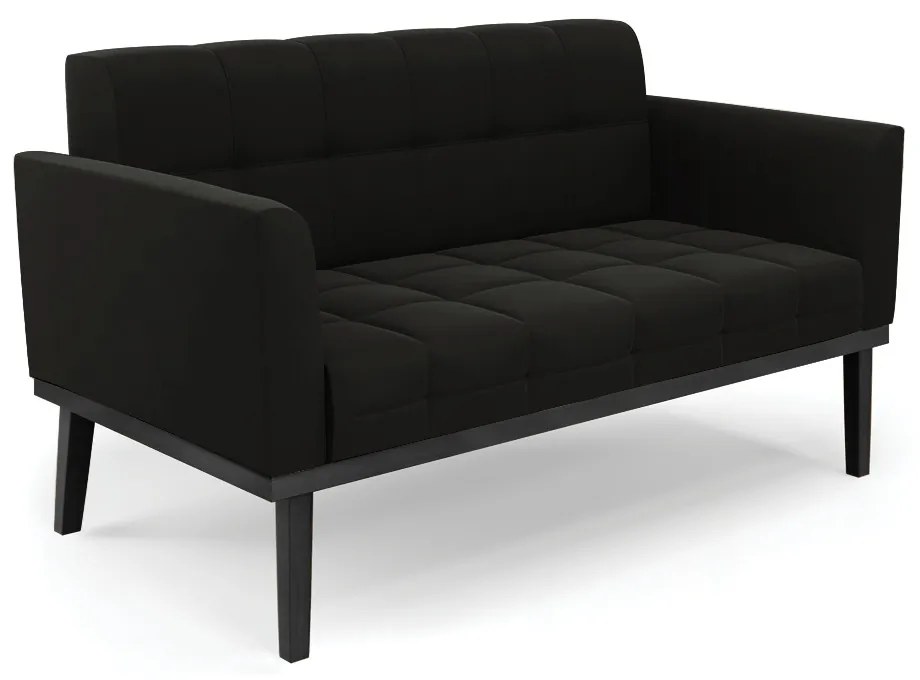 Sofá Namoradeira e 2 Poltronas Base de Madeira Preto Elisa Suede D03 - D'Rossi - Preto