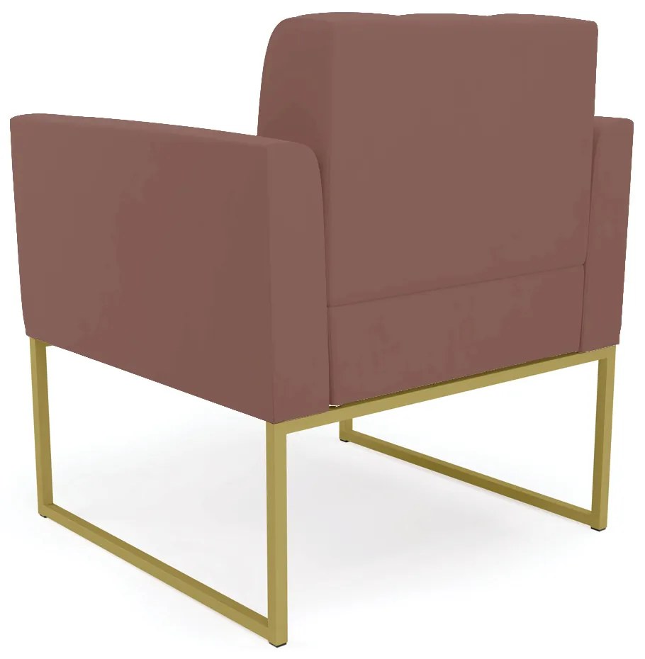 Kit 1 Sofá Namoradeira e 2 Poltronas Elisa Veludo Base Metálica Industrial Dourado - D'Rossi - Rose