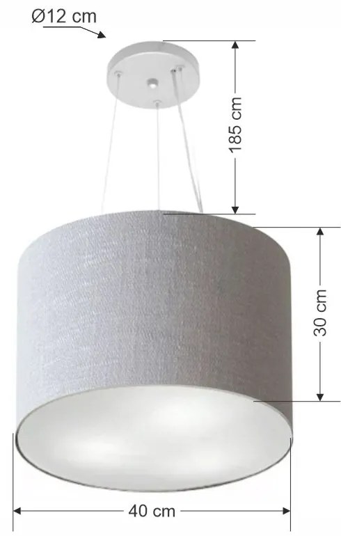Lustre Pendente Cilíndrico Md-4183 Cúpula em Tecido 40x30cm Rustico Cinza - Bivolt