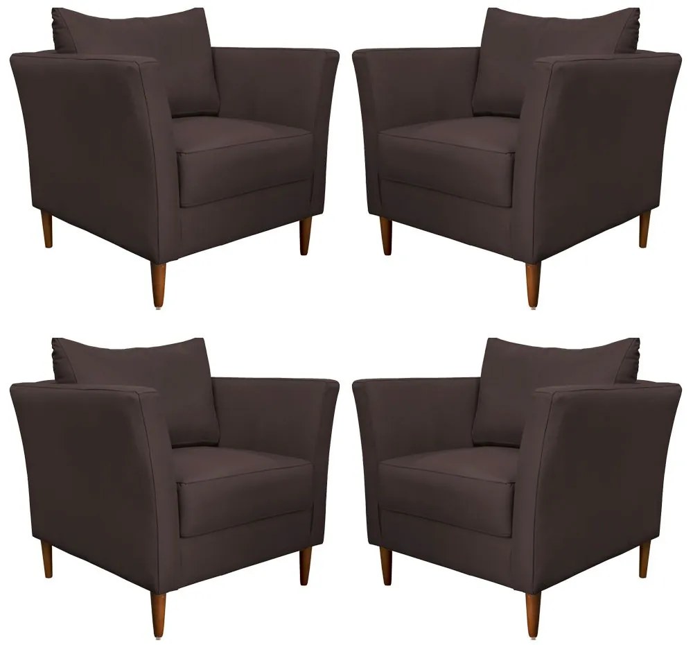 Kit 4 Poltronas Decorativa Sala de Estar Pés Palito Lubbock Couro Marrom G58 - Gran Belo