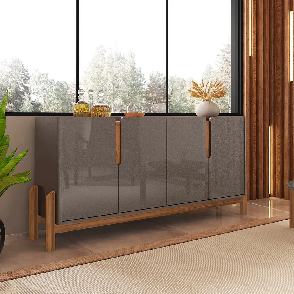 Aparador Buffet 4 Portas Belle 170cm Cinza Pérola e Cedro C02 - D'Rossi