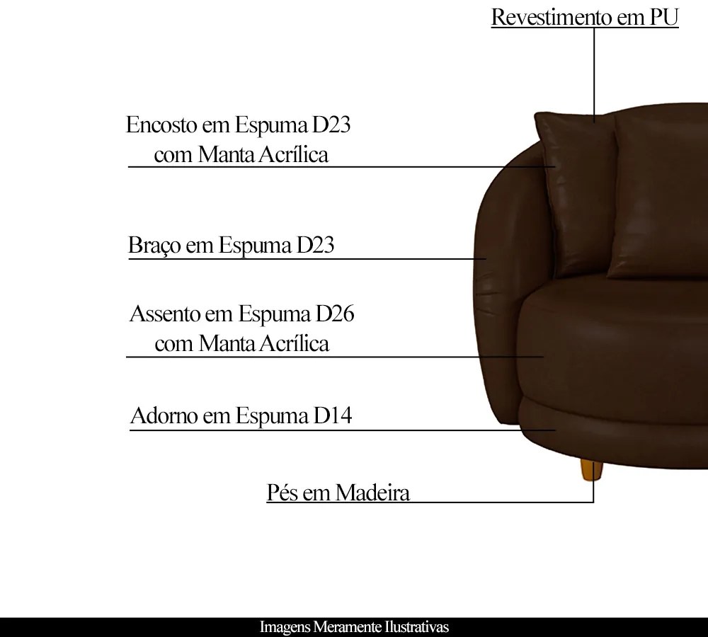 Kit 2 Poltronas Decorativas Base Fixa Galáxia com Almofadas PU Marrom G45 - Gran Belo