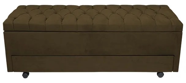 Calçadeira Baú com Sapateira Solteiro 90cm Paris Capitonê Suede Marrom - Sheep Estofados - Marrom