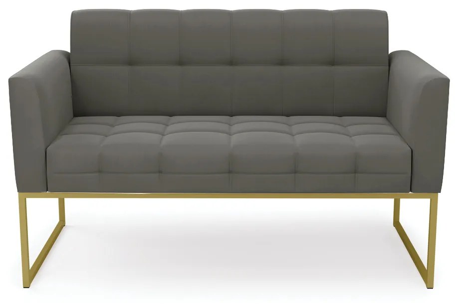 Sofá Namoradeira Elisa Suede Grafite Base Metálica Industrial Dourado - D'Rossi