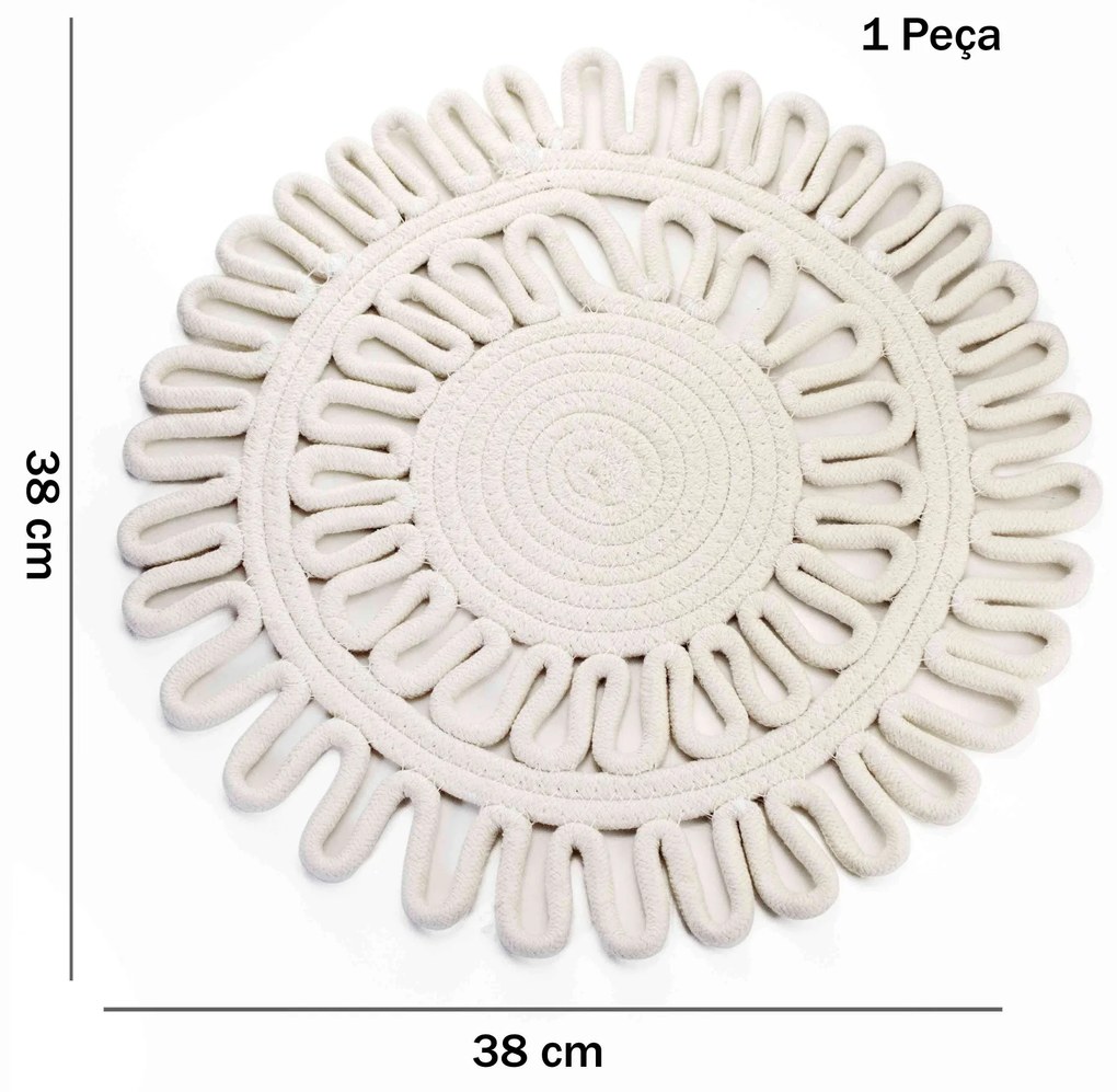 Centro de Mesa Em Corda Redondo Branco 38 Cm - D'Rossi