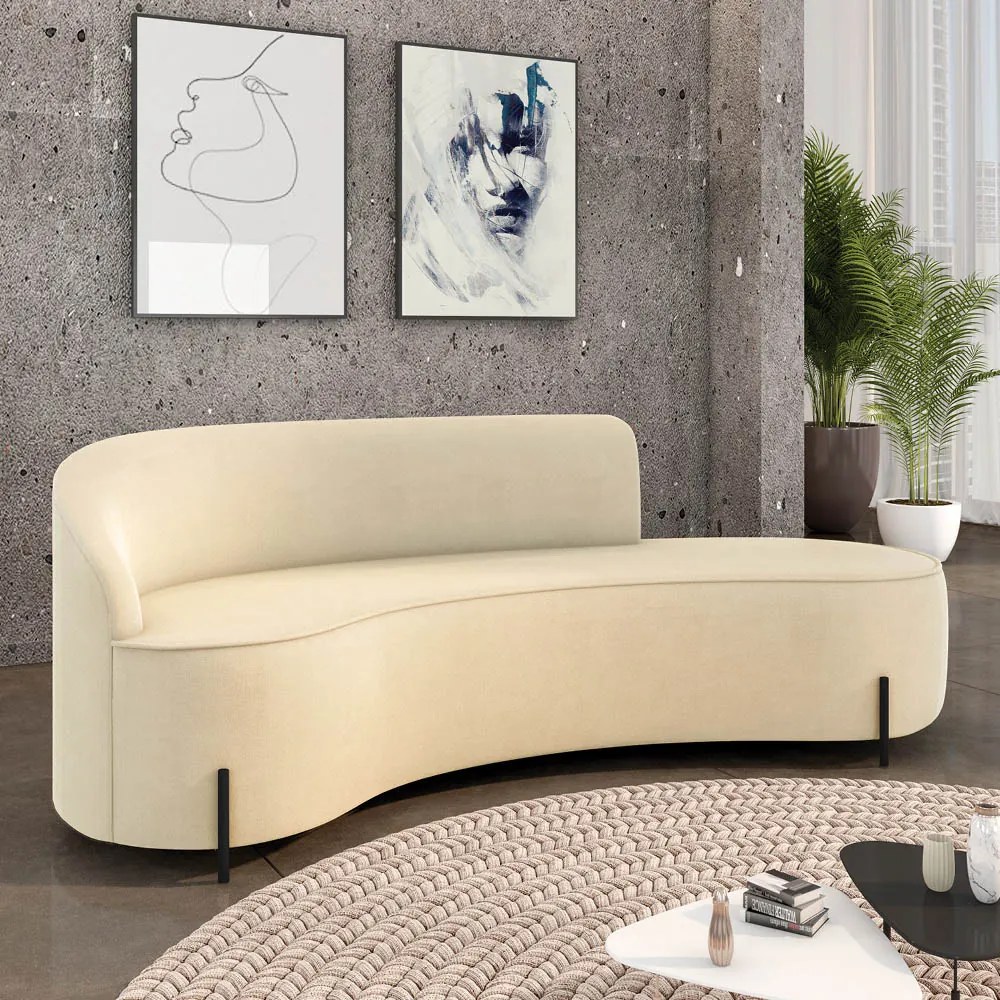Sofá 4 Lugares Orgânico 220cm Pé Ferro Preto Morgan Suede D03 - D'Rossi - Bege