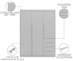 Guarda Roupa Infantil 3 Portas 4 Gavetas Lua Z39 Cinza - Mpozenato