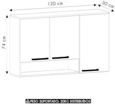 Armário Cozinha 120cm 3 Portas Com Nicho Nádia Mocca/Avelã L01 - Mpoze