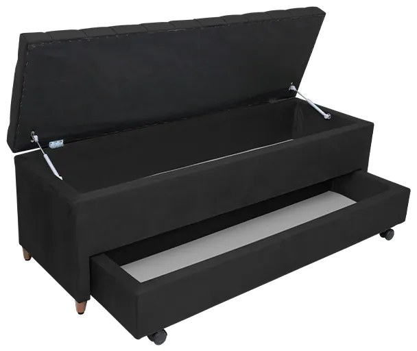 Calçadeira Baú com Sapateira Casal 140cm Paris Capitonê Suede Preto - Sheep Estofados - Preto