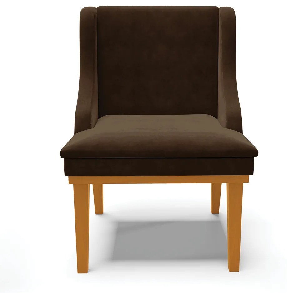 Cadeira Sala Jantar Kit 2 Liz Base Madeira Castanho Suede D03 - D'Rossi - Marrom