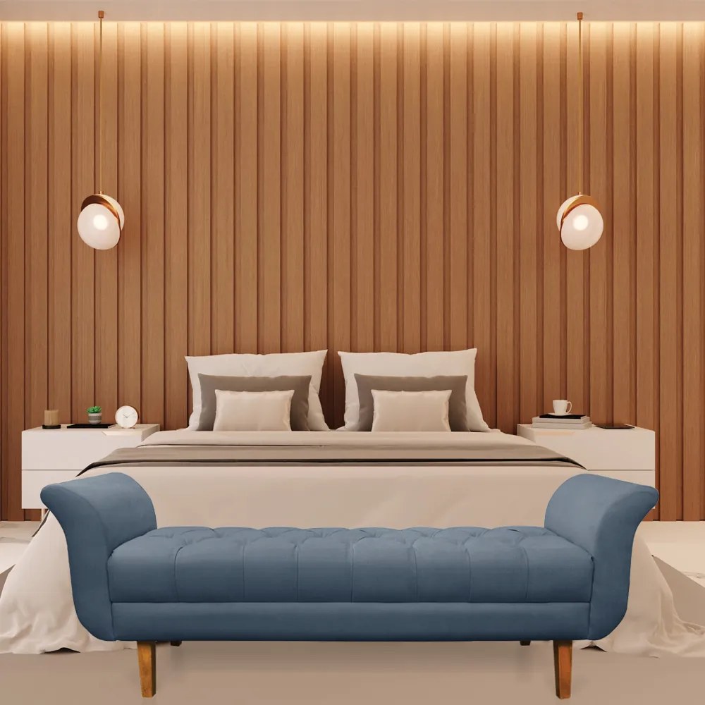 Recamier Olinda Suede 160 cm Pés Chanfrado Castanhos - D'Rossi - Azul Marinho