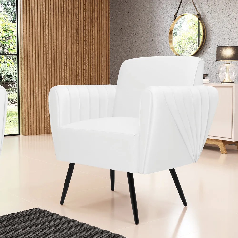 Sofá Namoradeira com 2 Poltronas Pés Palito de Ferro Bruna Corino - D'Rossi - Branco