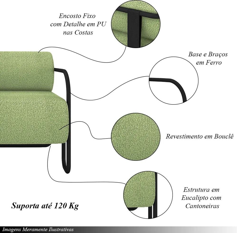 Poltrona Decorativa Sala de Estar Polatsk Base Industrial de Ferro Bouclê Verde Oliva G33 - Gran Belo