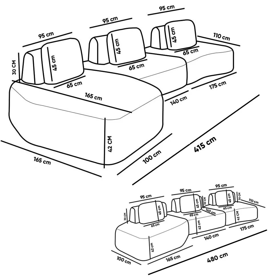 Sofá 3 Lugares Orgânico com Chaise e 2 Módulos Berlim Bouclê Cinza Claro/Caramelo K01 - D'Rossi