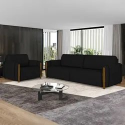 Conjunto Sofá 3 Lugares 223cm e Poltrona 98cm Amaranto M22 Veludo Pret