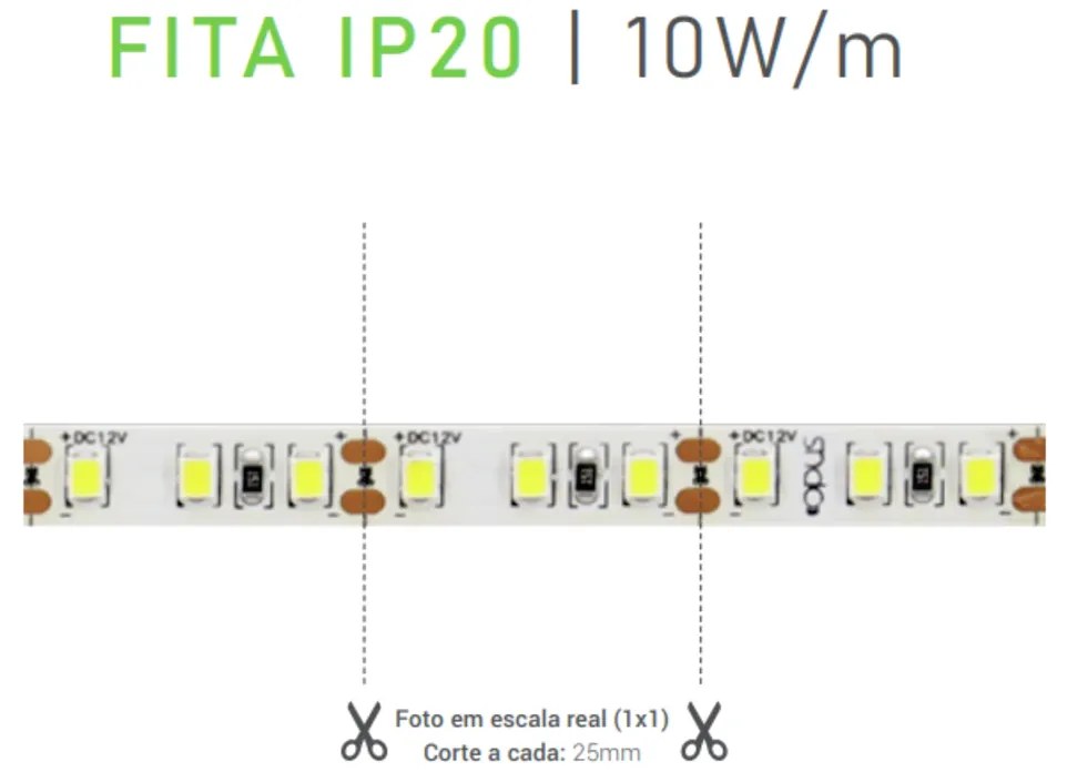 Fita Led 120Leds/m 2835 9,6W/m 12V 4000K 980Lm/m Ip20 / 5 Metros | Opu...