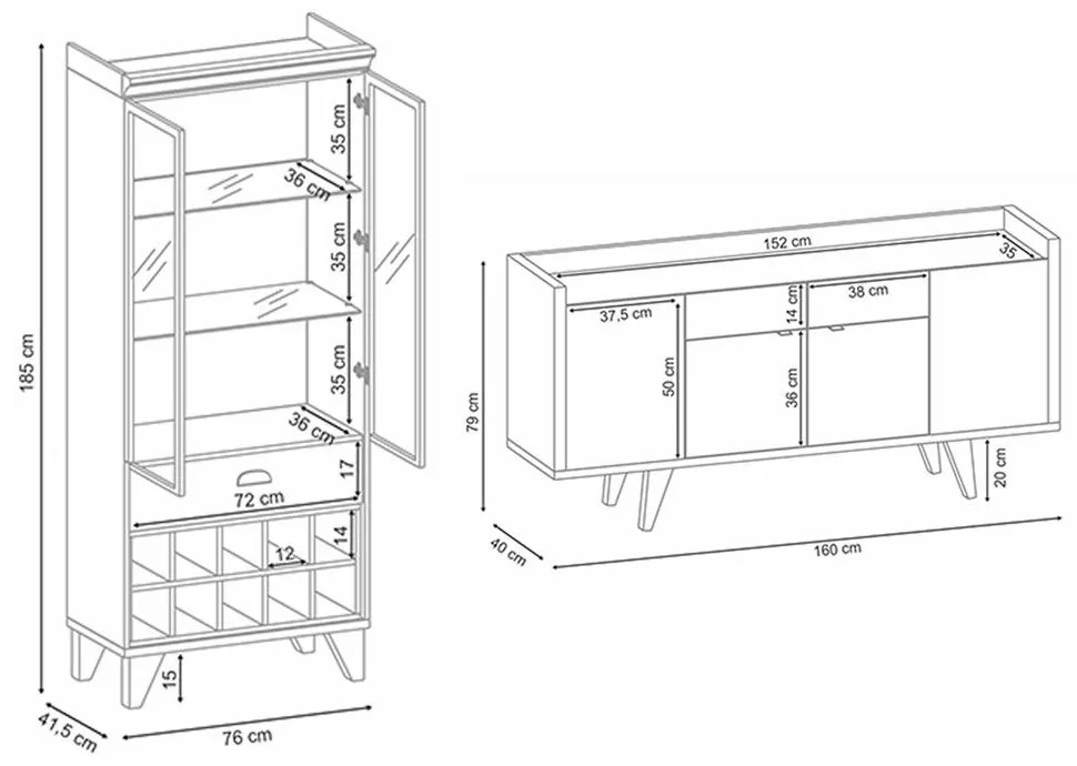 Conjunto Cristaleira Adega Bar e Buffet Balcão Decorativo Andorra/Albani OffWhite/Nature G26 - Gran Belo