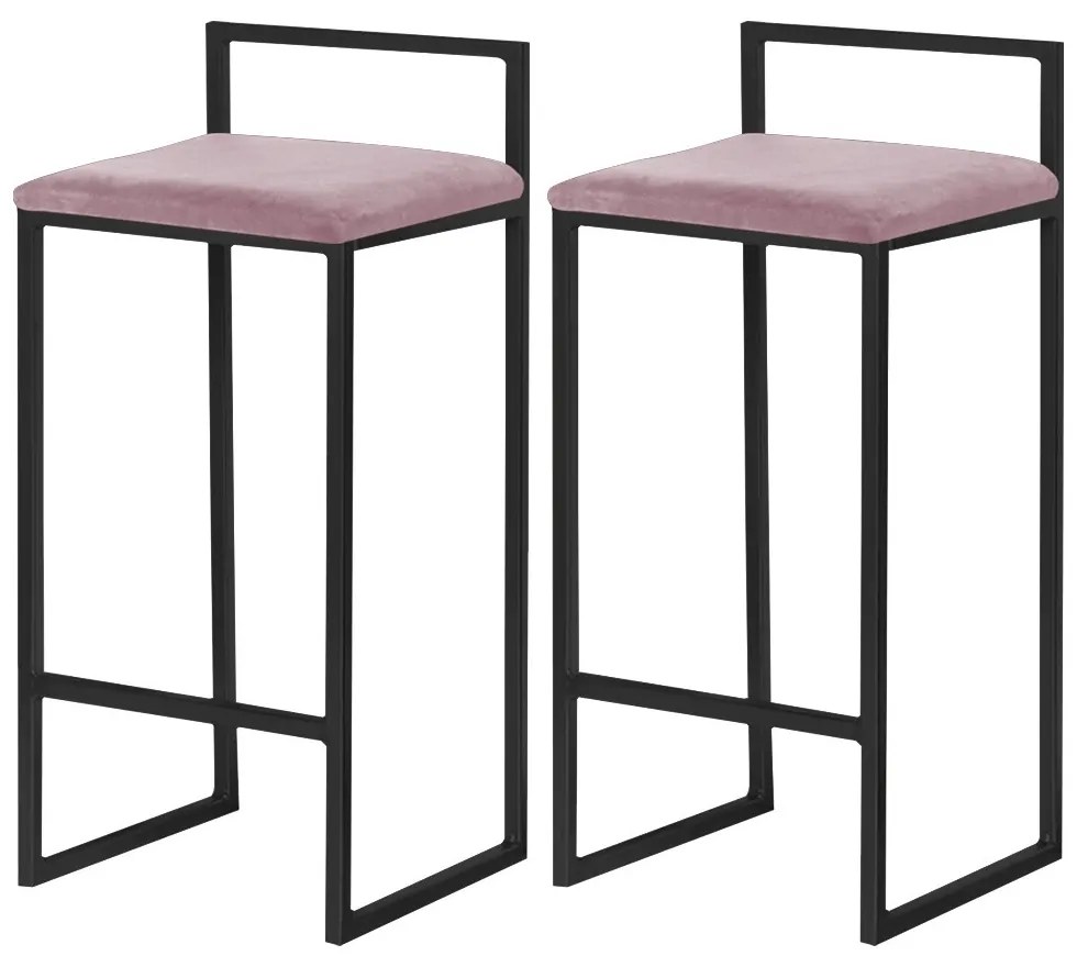 Kit 2 Banquetas Decorativa Jasmine Base Preto Veludo Rosê G41 - Gran Belo