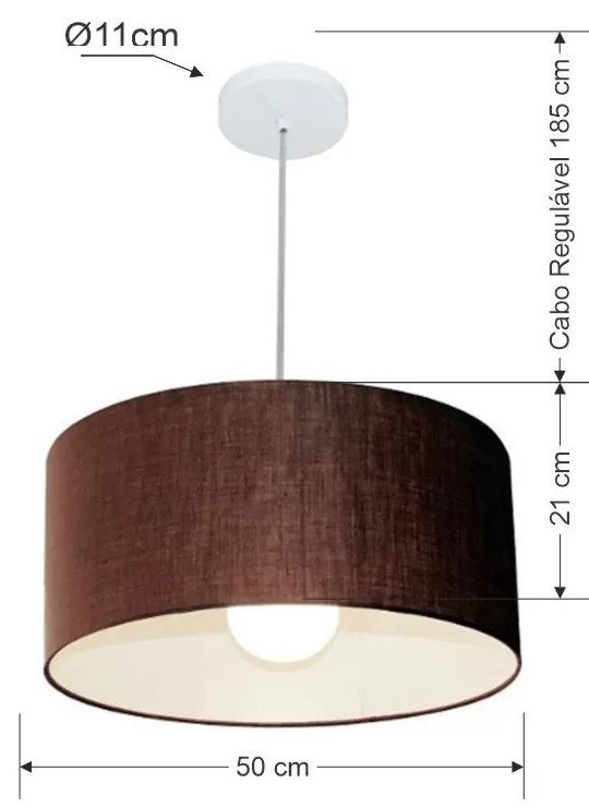 Lustre Pendente Cilíndrico 4052 Cúpula em Tecido 50x21cm Café - Bivolt