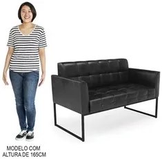 Sofá Namoradeira e 2 Poltronas Base Industrial Preto Ana Sintético PU