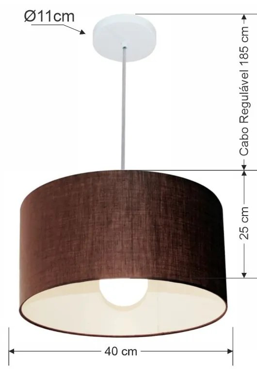 Lustre Pendente Cilíndrico Md-4202 Cúpula em Tecido 40x25cm Café - Bivolt