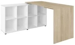 Mesa Escrivaninha em L Eron e Estante Livreiro Maly A06 Branco/Carvalh