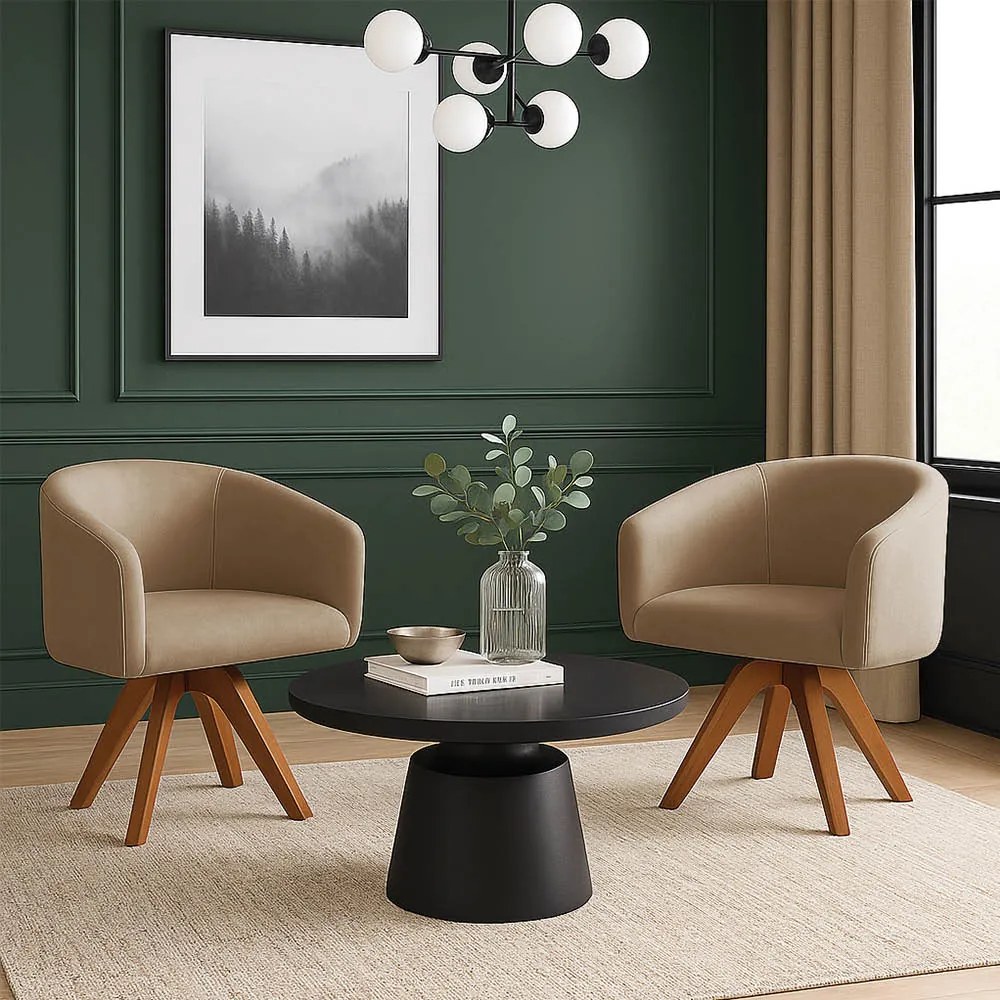 Poltrona Sala Base Giratória Madeira Kit 2 Arielle Suede D03 - D'Rossi - Marrom Rato