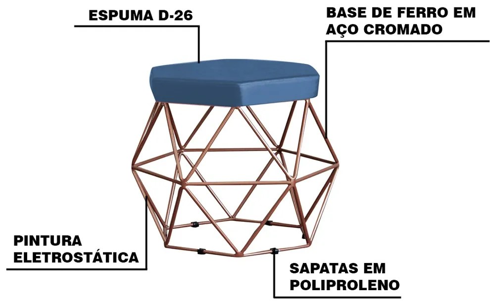 Puff Decorativo Base Bronze Elsa Suede Azul Marinho G41 - Gran Belo